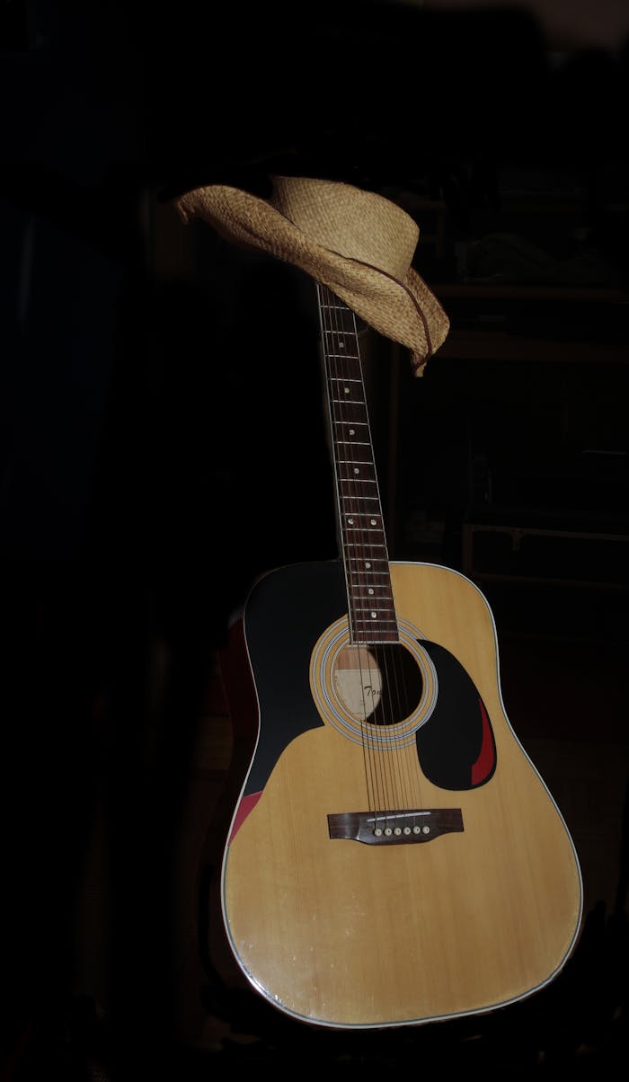 services-01 Acoustic guitar with a cowboy hat symbolizing country music culture.